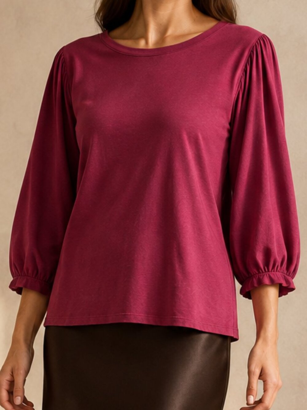 Velvet by Graham & Spencer Vintage Slub Berry Balloon Sleeve 100% Cotton Top USA